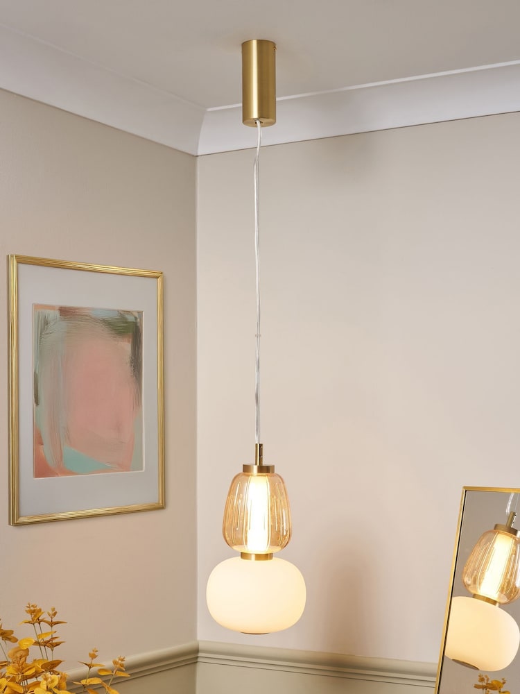 Visconte by BHS Satin Brass Edvin Glass Pendant - Image 1 of 9 Visconte by BHS Satin Brass Edvin Glass Pendant - Image 1 of 9