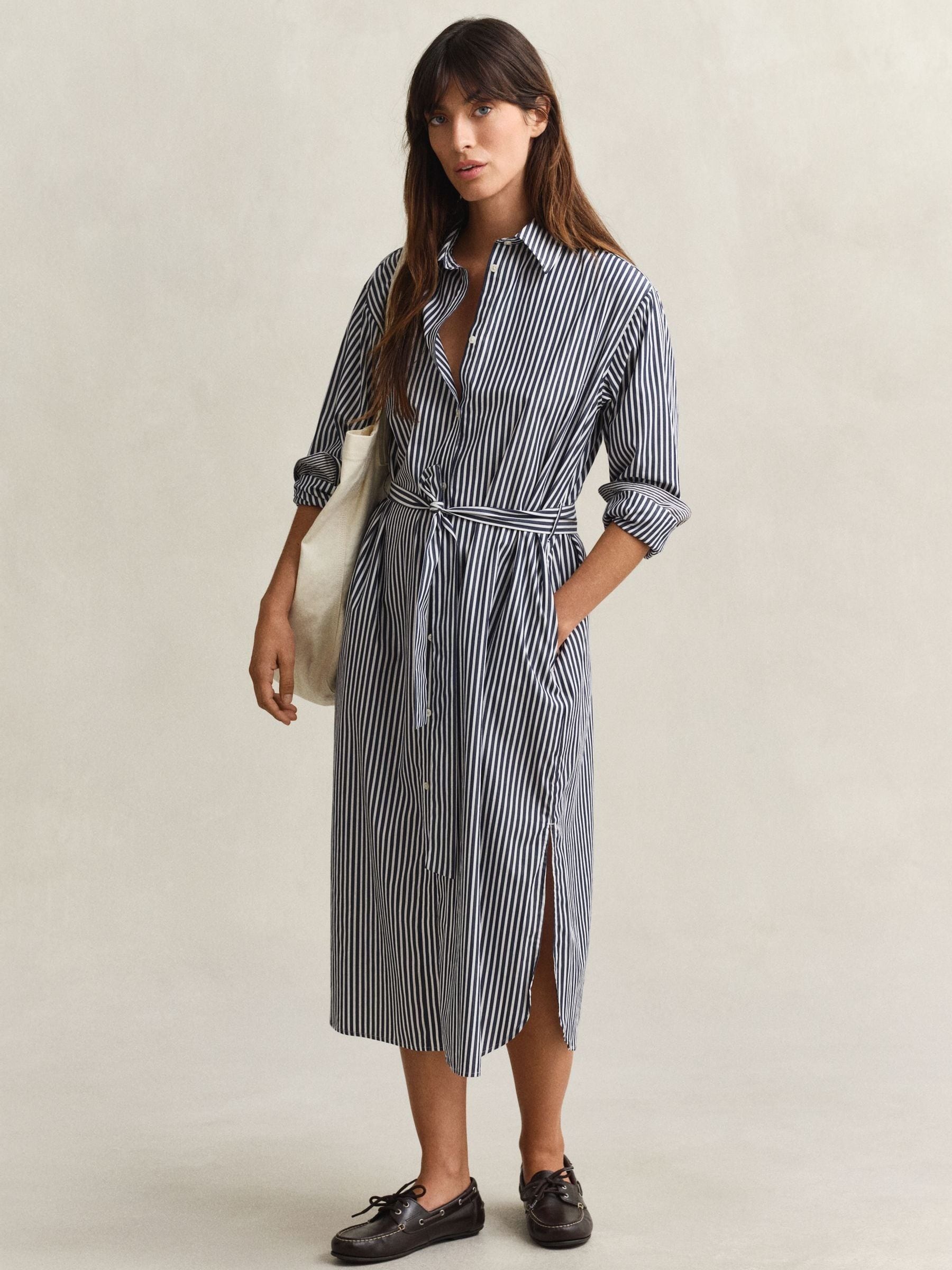 Buy GANT Blue Poplin Stripe Belted Shirt Dress from the Next UK
