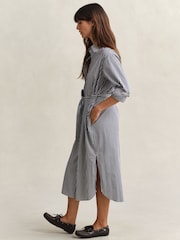 GANT Blue Poplin Stripe Belted Shirt Dress - Image 4 of 8