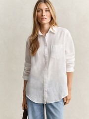 GANT White Relaxed Fit Linen Shirt - Image 3 of 6