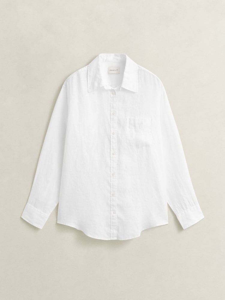 GANT White Relaxed Fit Linen Shirt - Image 6 of 6