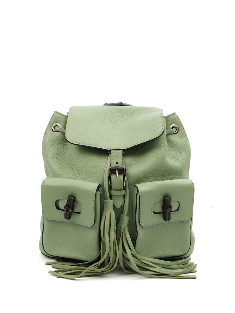 Gucci Green Bamboo Backpack - Image 1 of 7