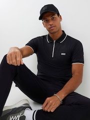 River Island Black Muscle Fit Les Amis Stripe Polo Shirt - Image 1 of 4