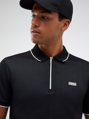 River Island Black Muscle Fit Les Amis Stripe Polo Shirt - Image 2 of 4