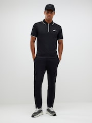 River Island Black Muscle Fit Les Amis Stripe Polo Shirt - Image 3 of 4