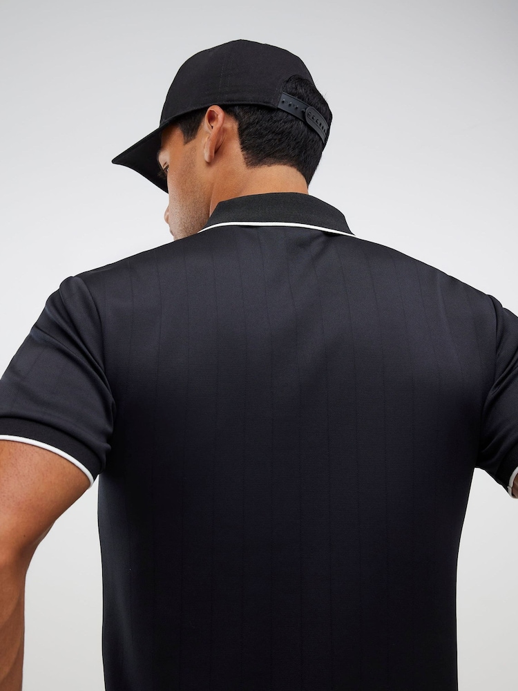 River Island Black Muscle Fit Les Amis Stripe Polo Shirt - Image 4 of 4