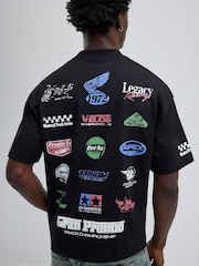 River Island Black Oversized Racing Logo T-Shirt - Image 1 of 4