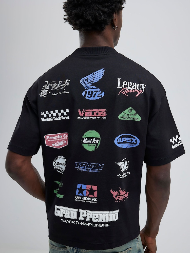 River Island Black Oversized Racing Logo T-Shirt - Image 1 of 4
