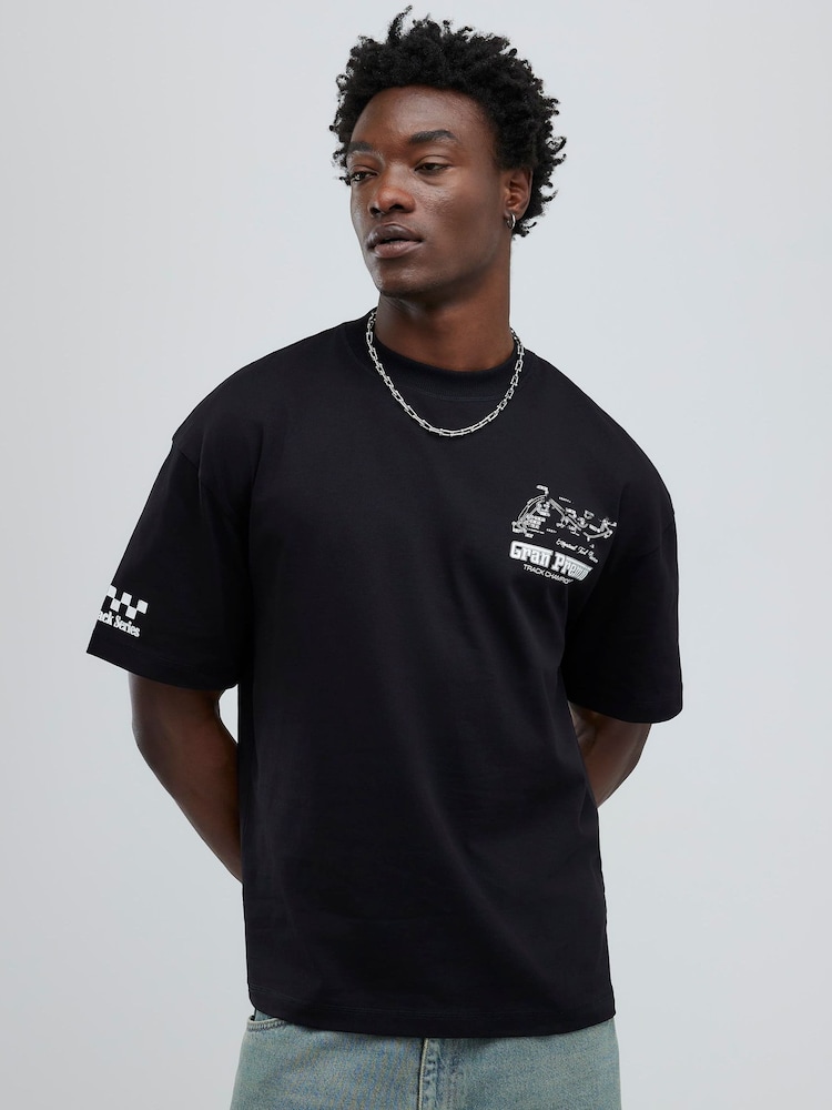 River Island Black Oversized Racing Logo T-Shirt - Image 2 of 4