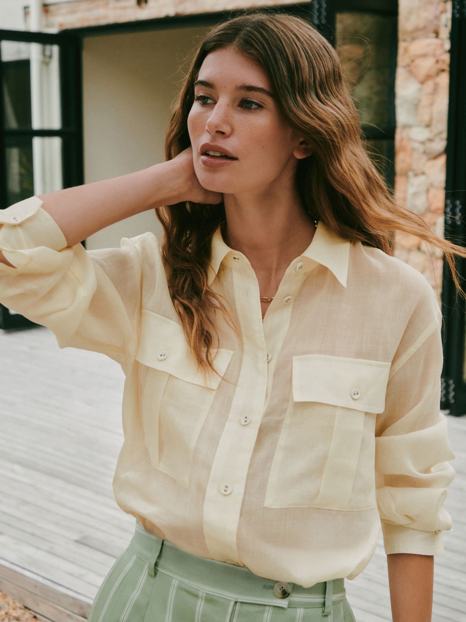 Buy Cream N. Premium Sheer Utility Long Sleeve Shirt from the Next