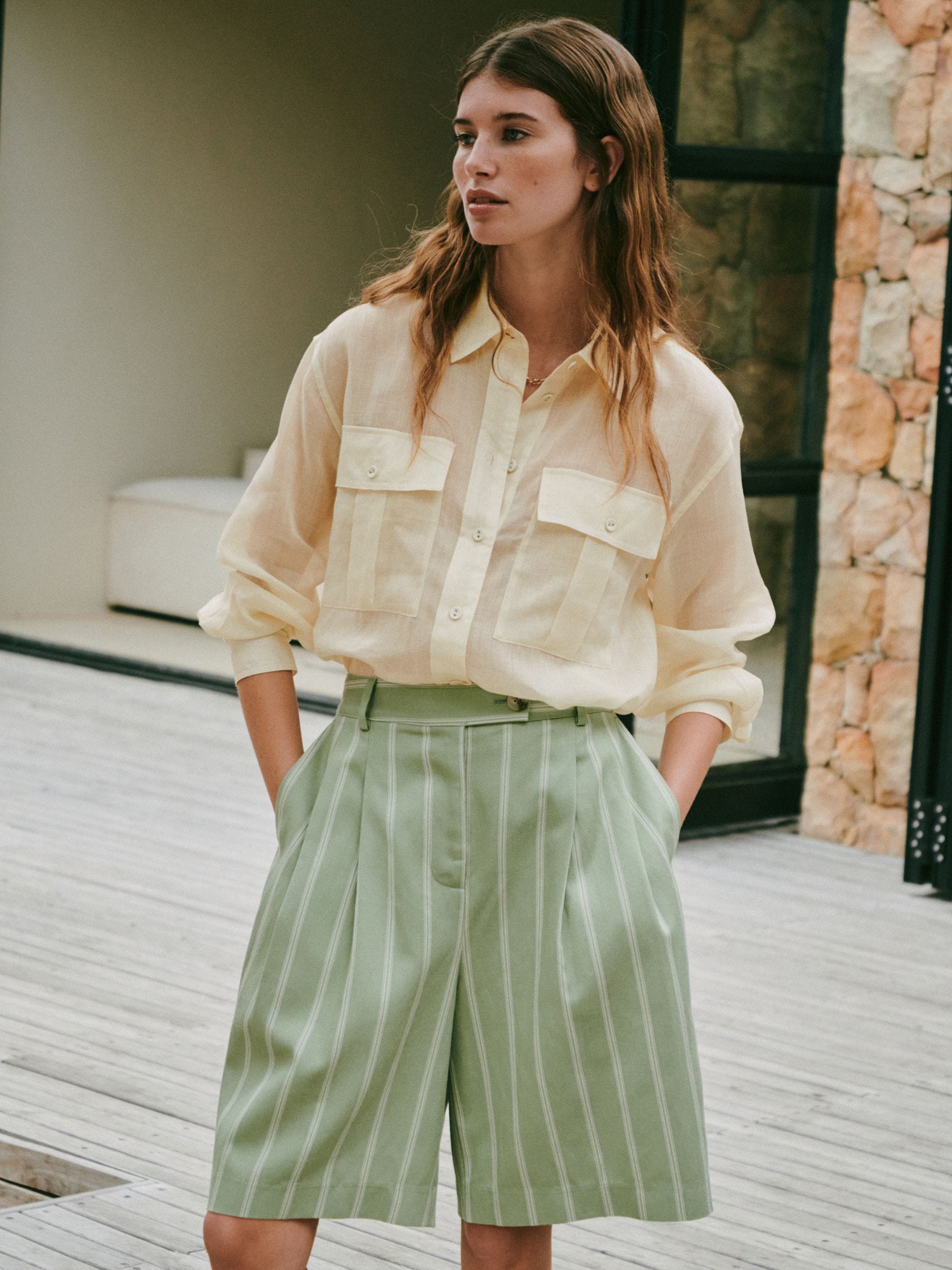 Buy Cream N. Premium Sheer Utility Long Sleeve Shirt from the Next