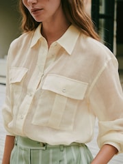 Cream - N.Premium Sheer Utility Long Sleeve Shirt - Bild 5 von 9