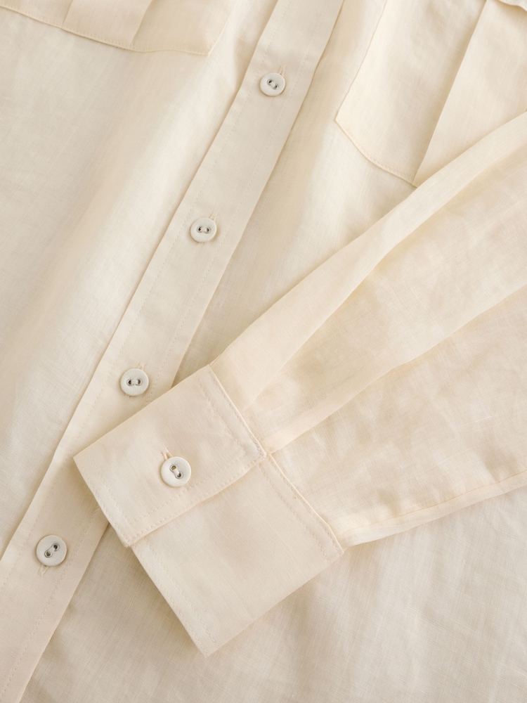 Cream - N.Premium Sheer Utility Long Sleeve Shirt - Bild 9 von 9