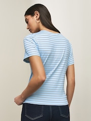 Gestreift, Blau - Soft Touch Slinky Nylon Crew Neck Short Sleeve Top - Bild 3 von 7