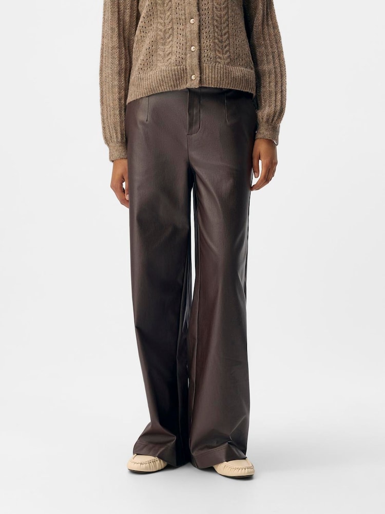 OBJECT Brown Lisa Wide Coated Trousers - Image 1 of 4