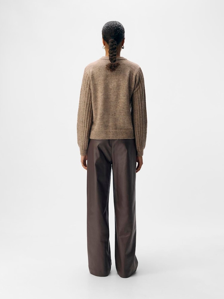 OBJECT Brown Lisa Wide Coated Trousers - Image 2 of 4