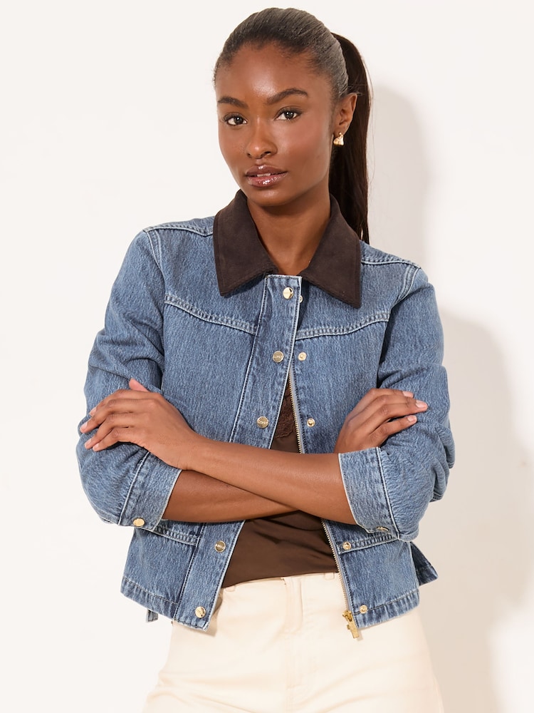 Lipsy Mid Wash Blue Collared Barn Jacket - Image 1 of 5