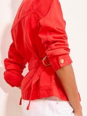 Lipsy Red Collarless Cinched Waist Denim Jacket - Image 2 of 6