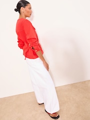 Lipsy Red Collarless Cinched Waist Denim Jacket - Image 3 of 6
