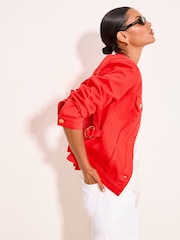 Lipsy Red Collarless Cinched Waist Denim Jacket - Image 5 of 6