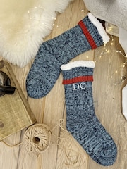 Solesmith Cream Mens Slipper Socks With Monogram Embroidery - Image 4 of 4
