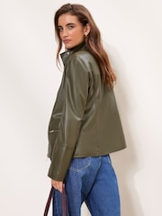 Lipsy x Gemma Owen Olive Green Faux Leather Funnel Neck Belted Jacket - Image 6 of 6