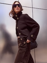 Lipsy Chocolate Brown Petite Wool Look Funnel Neck Jacket - Image 2 of 5
