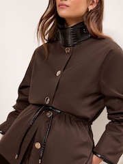 Lipsy Chocolate Brown Petite Petite Choc Short Trench PU Collar Coat - Image 2 of 6