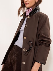 Lipsy Chocolate Brown Petite Petite Choc Short Trench PU Collar Coat - Image 4 of 6