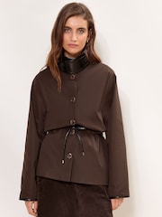 Lipsy Chocolate Brown Petite Petite Choc Short Trench PU Collar Coat - Image 5 of 6