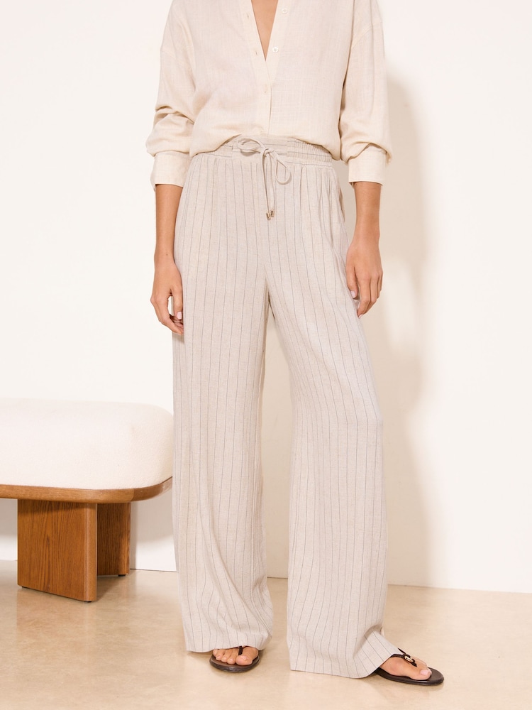 Lipsy Neutral Stripe  Wide Leg Touch of Linen Trousers - Image 2 of 4