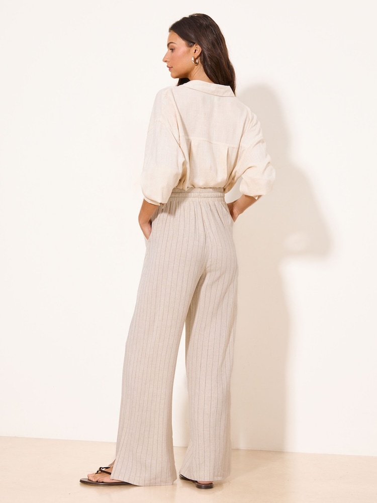 Lipsy Neutral Stripe  Wide Leg Touch of Linen Trousers - Image 4 of 4