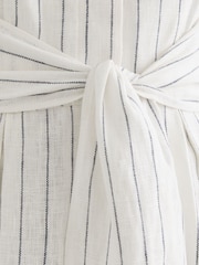 Reiss Ivory/Navy Estella Linen Pinstripe Belted Playsuit - Image 3 of 7