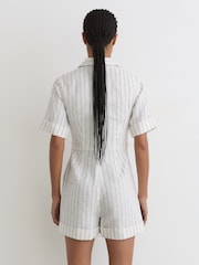 Reiss Ivory/Navy Estella Linen Pinstripe Belted Playsuit - Image 5 of 7