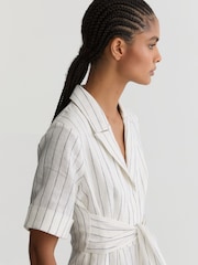 Reiss Ivory/Navy Estella Linen Pinstripe Belted Playsuit - Image 6 of 7