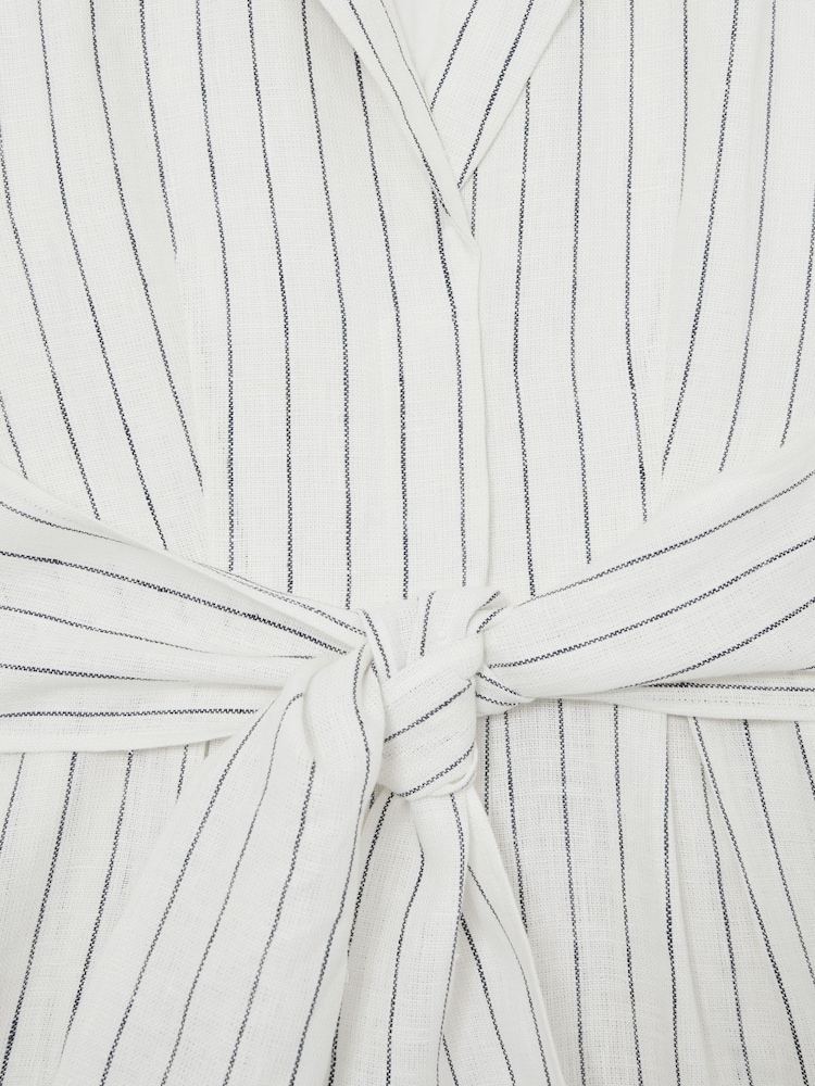 Reiss Ivory/Navy Estella Linen Pinstripe Belted Playsuit - Image 7 of 7