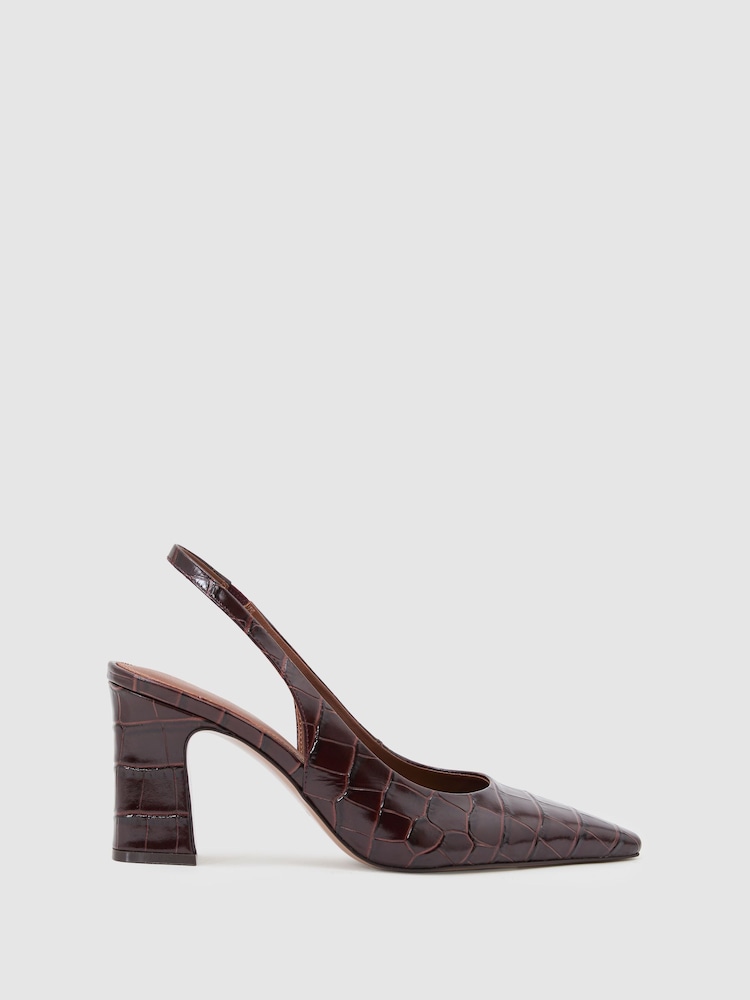 Reiss Burgundy Lorena Leather Slingback Court Shoes - Image 2 of 6 Reiss Burgundy Lorena Leather Slingback Court Shoes - Image 2 of 6