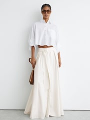 Reiss Ivory Simone Cotton-Blend Pleated Maxi Skirt - Image 4 of 7