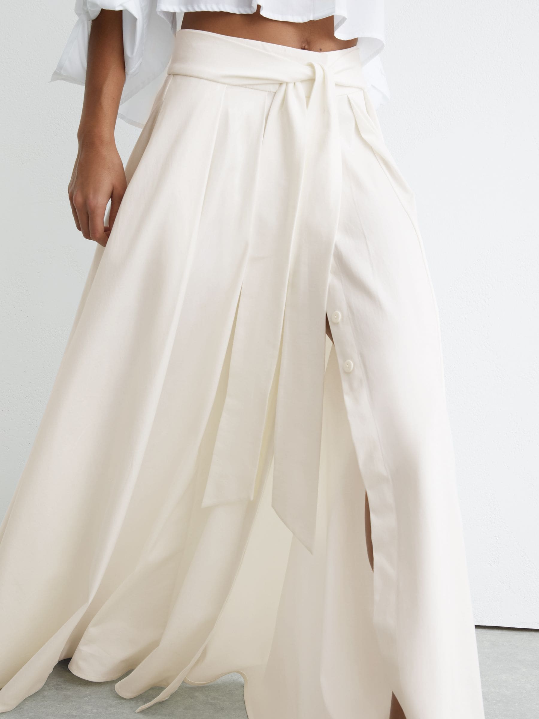 Buy Reiss Ivory Simone Cotton-Blend Pleated Maxi Skirt from Next USA