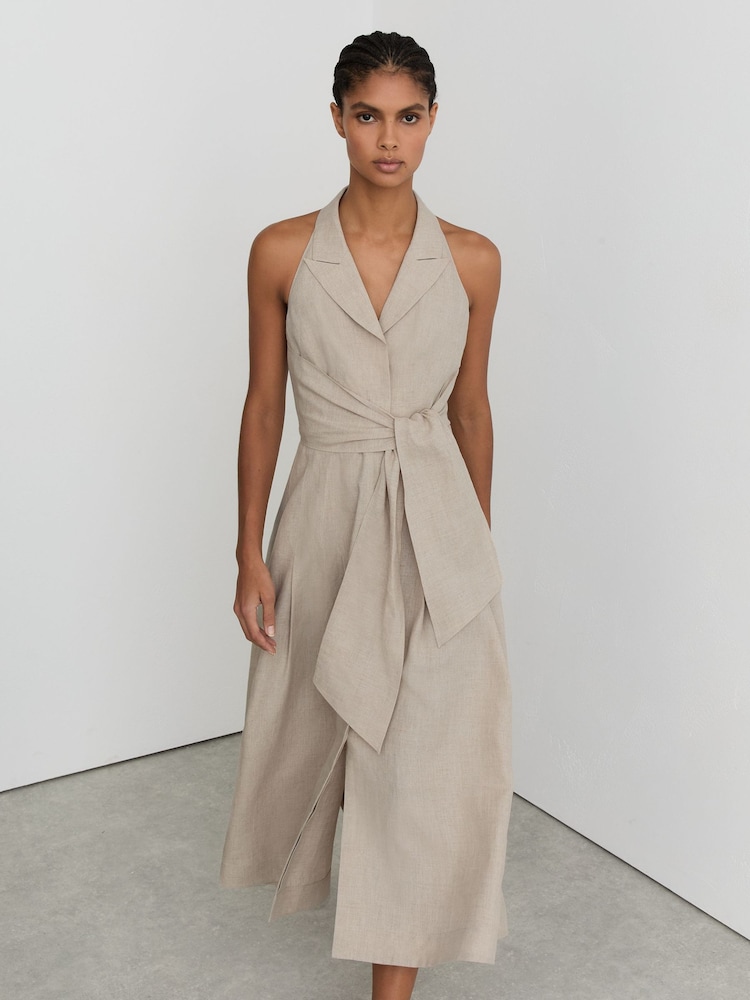 Buy Reiss Neutral Tara Linen Tie-Waist Tailored Midi Dress from Next USA Buy Reiss Neutral Tara Linen Tie-Waist Tailored Midi Dress from Next USA