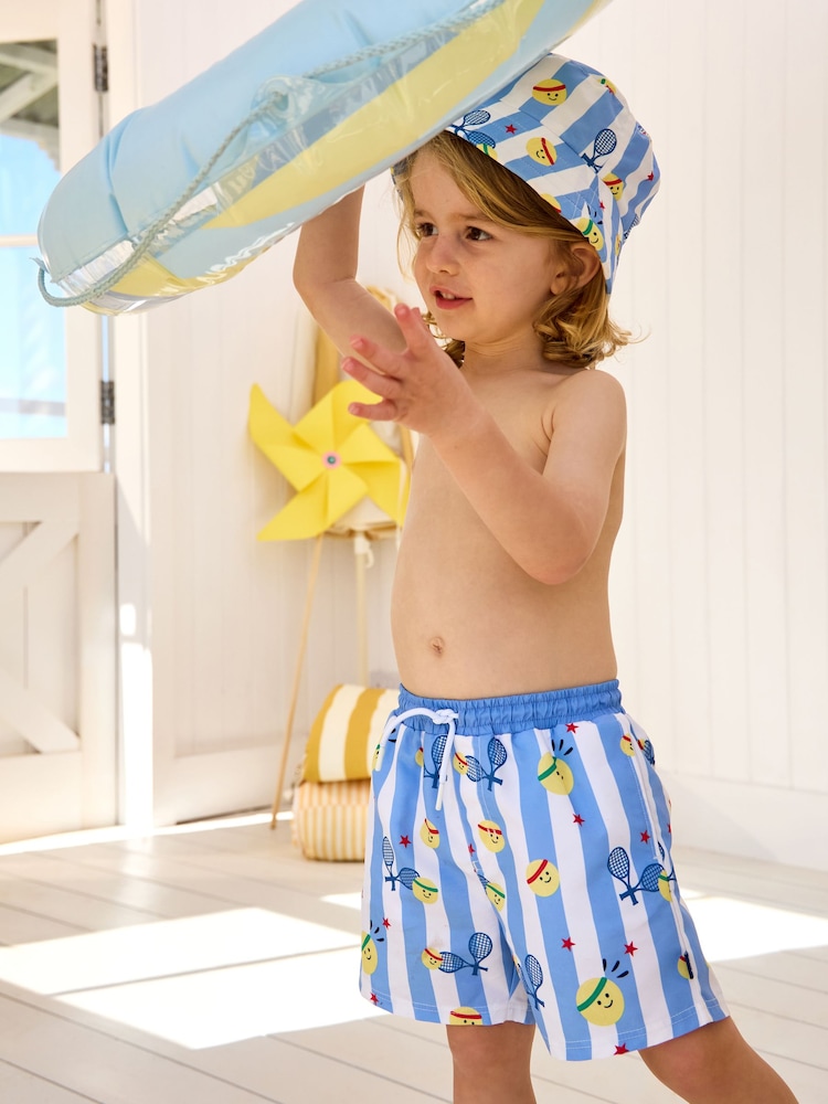 JoJo Maman Bébé Blue Tennis Stripe Swim Shorts - Image 1 of 4