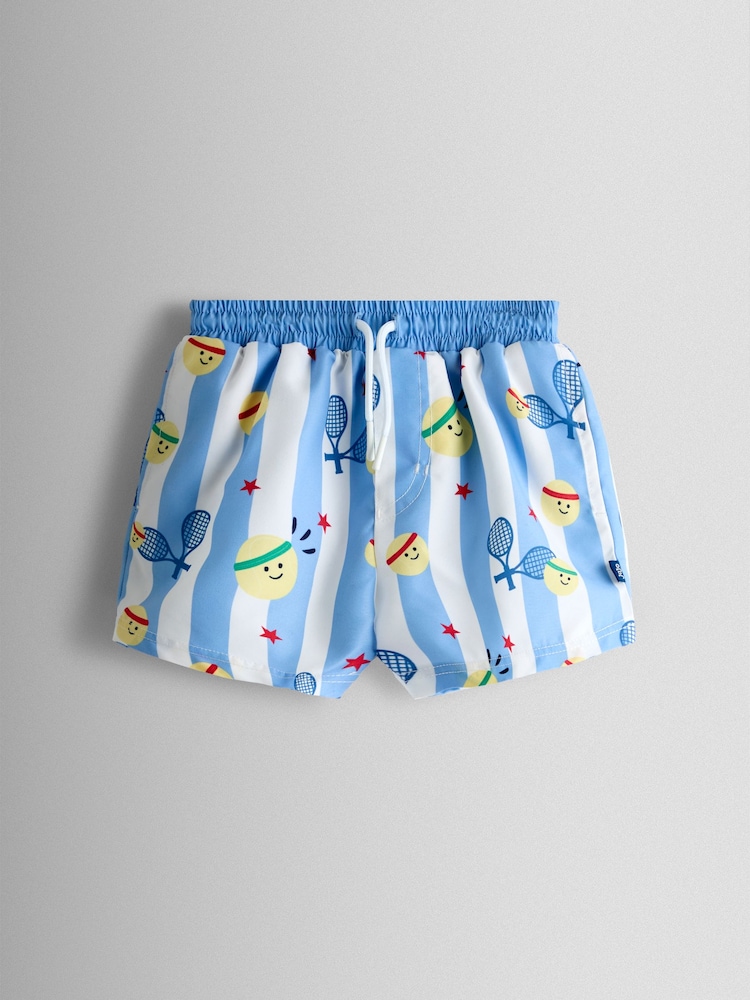 JoJo Maman Bébé Blue Tennis Stripe Swim Shorts - Image 2 of 4