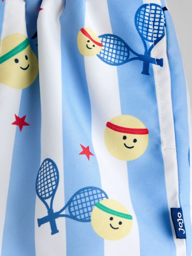 JoJo Maman Bébé Blue Tennis Stripe Swim Shorts - Image 4 of 4