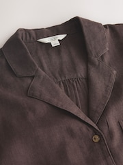 Chocolate Brown Revere Collar Sleeveless Shirt with Linen - Image 6 of 6