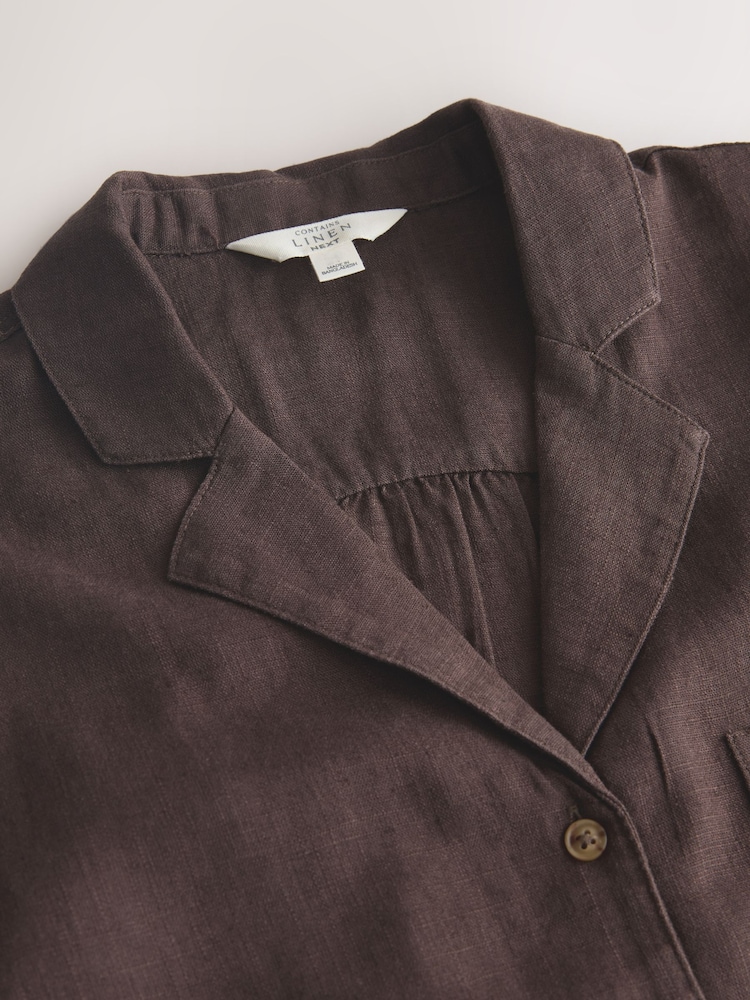 Chocolate Brown Revere Collar Sleeveless Shirt with Linen - Image 6 of 6
