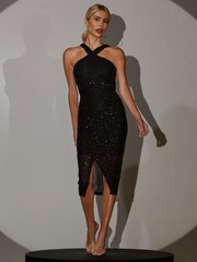 Vestido ajustado con abertura y cuello cruzado de Jolie Moi - Imagen 2 de 6