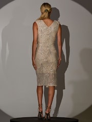 Jolie Moi Nude Demi Sequin Wrap Slit Bodycon Dress - Image 2 of 6