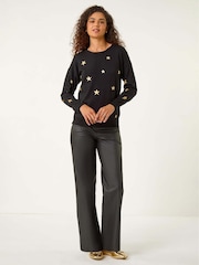 Roman Black Star Glitter Print Knit Jumper - Image 3 of 5