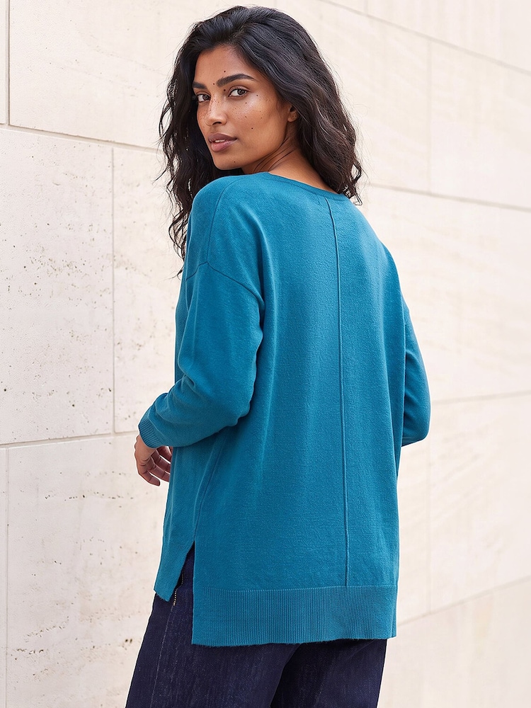 Roman Blue Soft V-Neck Side Split Knit Jumper - Image 4 of 4