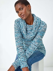 Roman Blue Cowl Neck Tape Yarn Jumper - Image 3 of 5